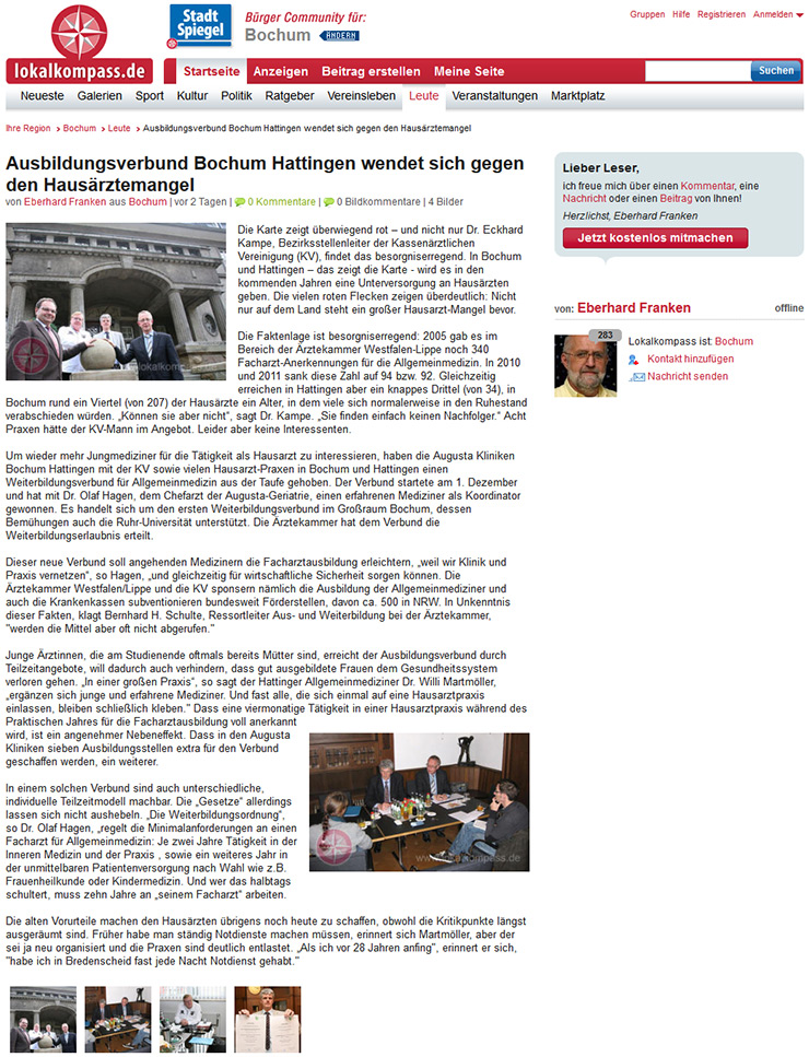 Presse: Ausbildungsverbund Bochum Hattingen wendet sich gegen den Hausärztemangel